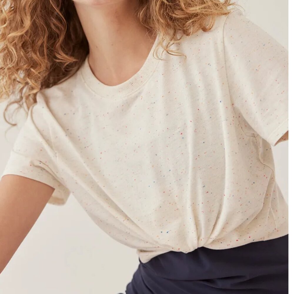 Outdoor Voices- Speckled Funfetti Cotton Shortsleeve Tee - Cream - Size Small